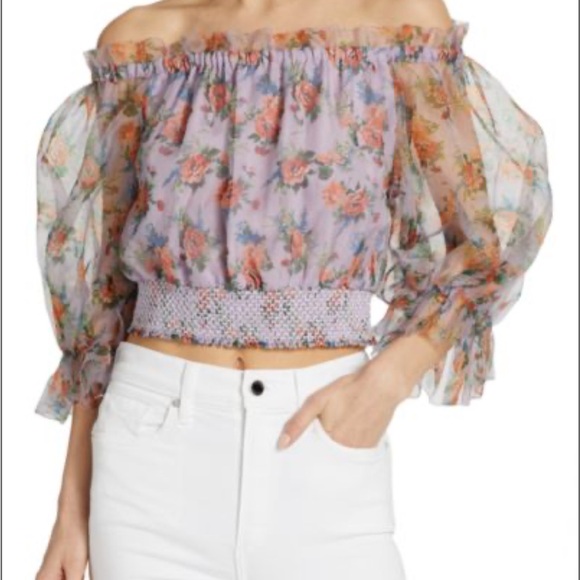 ALICE + OLIVIA Caprina Silk Puff Sleeve Crop Top M - Picture 7 of 15